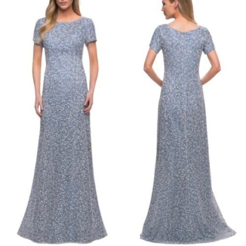La Femme Mother of the Bride Floral Embroidered Gown Blue Women's Size 10 NWOT